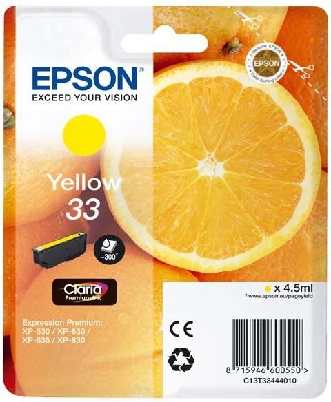 Epson rašalo kasetė geltona Claria Premium 33 T 3344