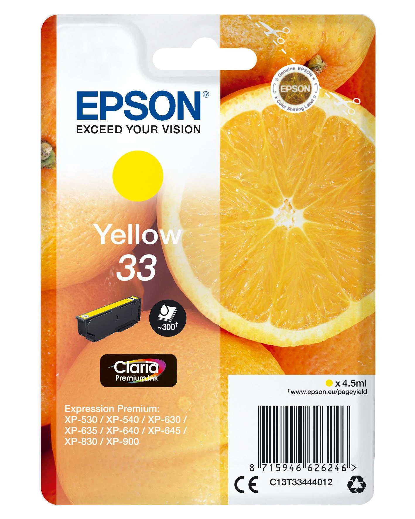 Epson rašalo kasetė geltona Claria Premium 33 T 3344
