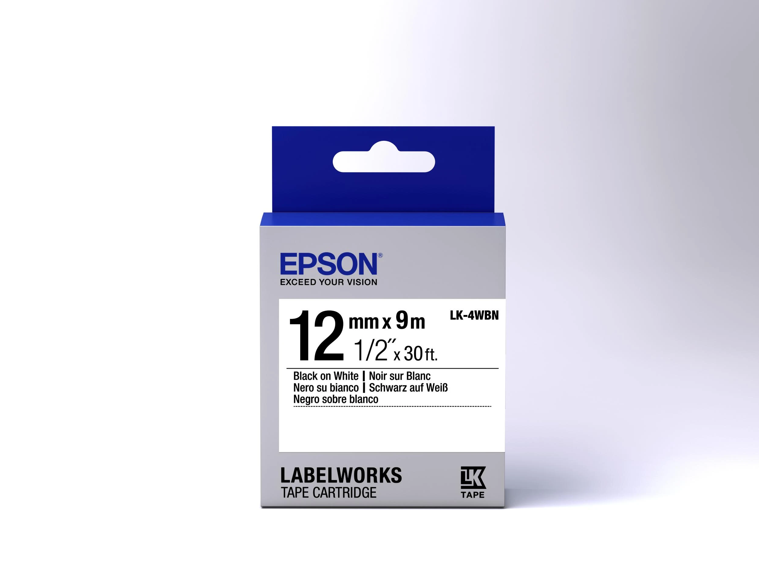 Epson Label Cartridge LK-4WBN Standartiniai klijai Juodas ant Balto 12mm (9m)