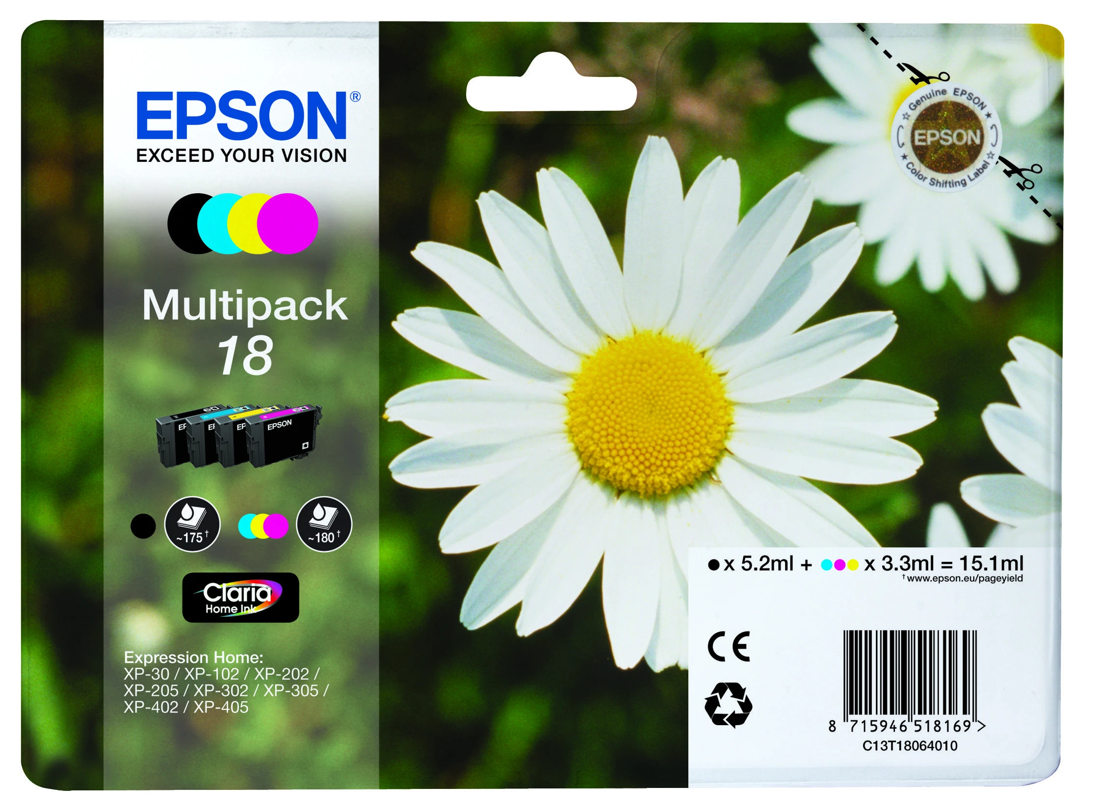 Epson 18 Multipack Ink cartridge, Juodas, žalsvai mėlyna, purpurinė, geltona