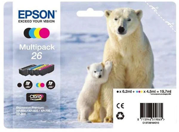 Epson kasečių rinkinys (C13T26164010), juoda, žydra, purpurinė, geltona kasetė