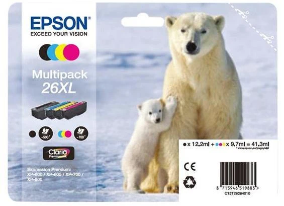 Epson kasečių rinkinys No.26XL (C13T26364010), juoda, žydra, purpurinė, geltona kasetė
