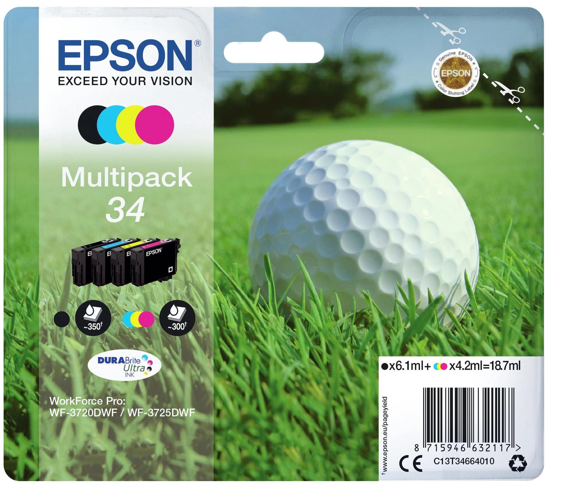 Rašalas Golf ball Multipack Epson 4-colours 34 DURABrite Ultra | 18,7 ml