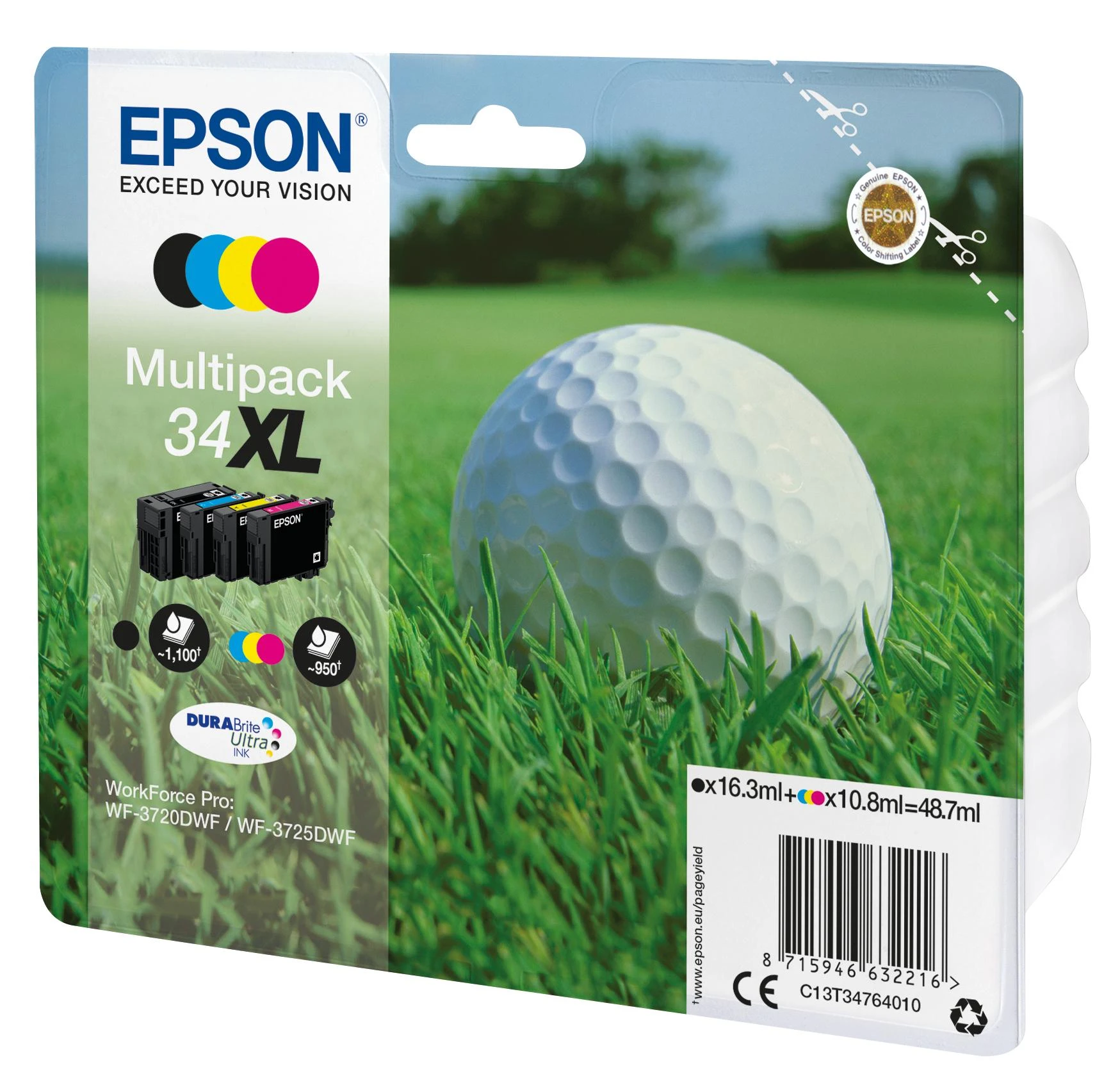 Rašalas golfo kamuoliukas Multipack Epson 4 spalvų 34XL DURABrite Ultra | 48,7 ml
