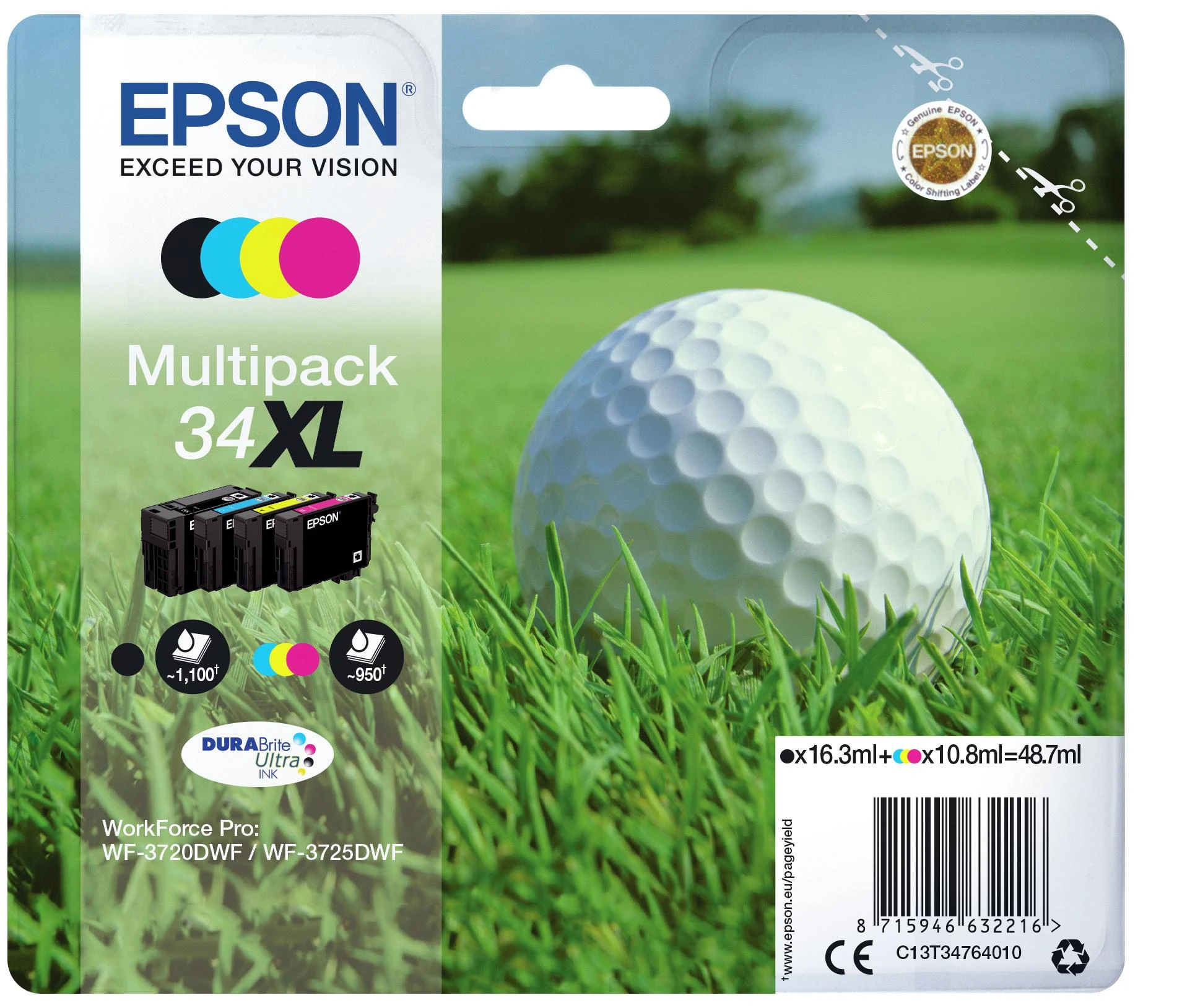 Rašalas golfo kamuoliukas Multipack Epson 4 spalvų 34XL DURABrite Ultra | 48,7 ml