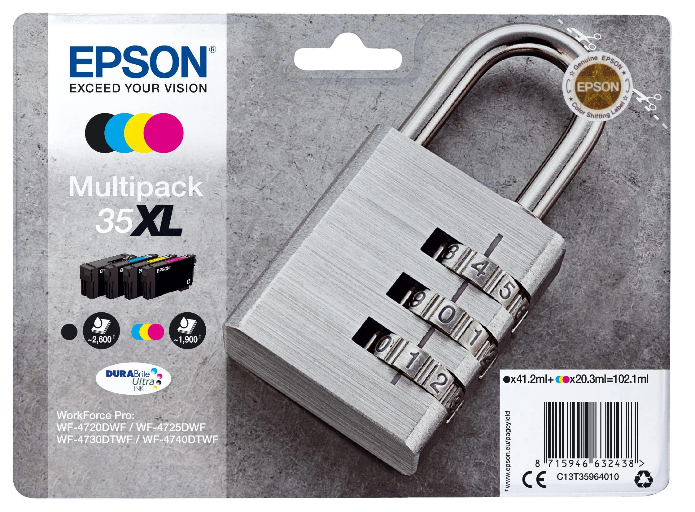 Epson 4 kasečių rinkinys No.35XL (C13T35964010), juoda, žydra, purpurinė, geltona kasetė