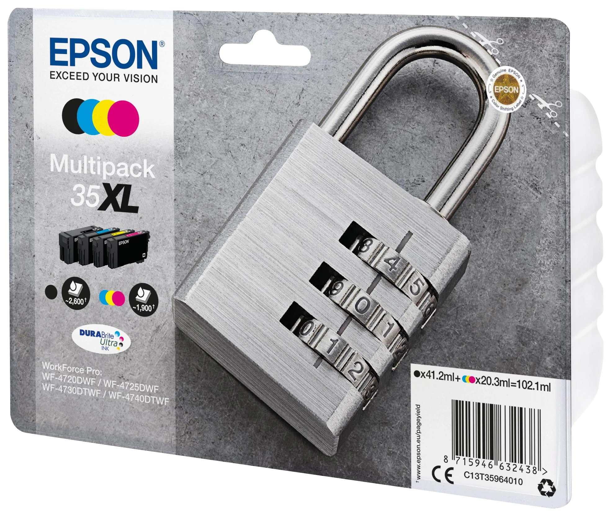Epson 4 kasečių rinkinys No.35XL (C13T35964010), juoda, žydra, purpurinė, geltona kasetė