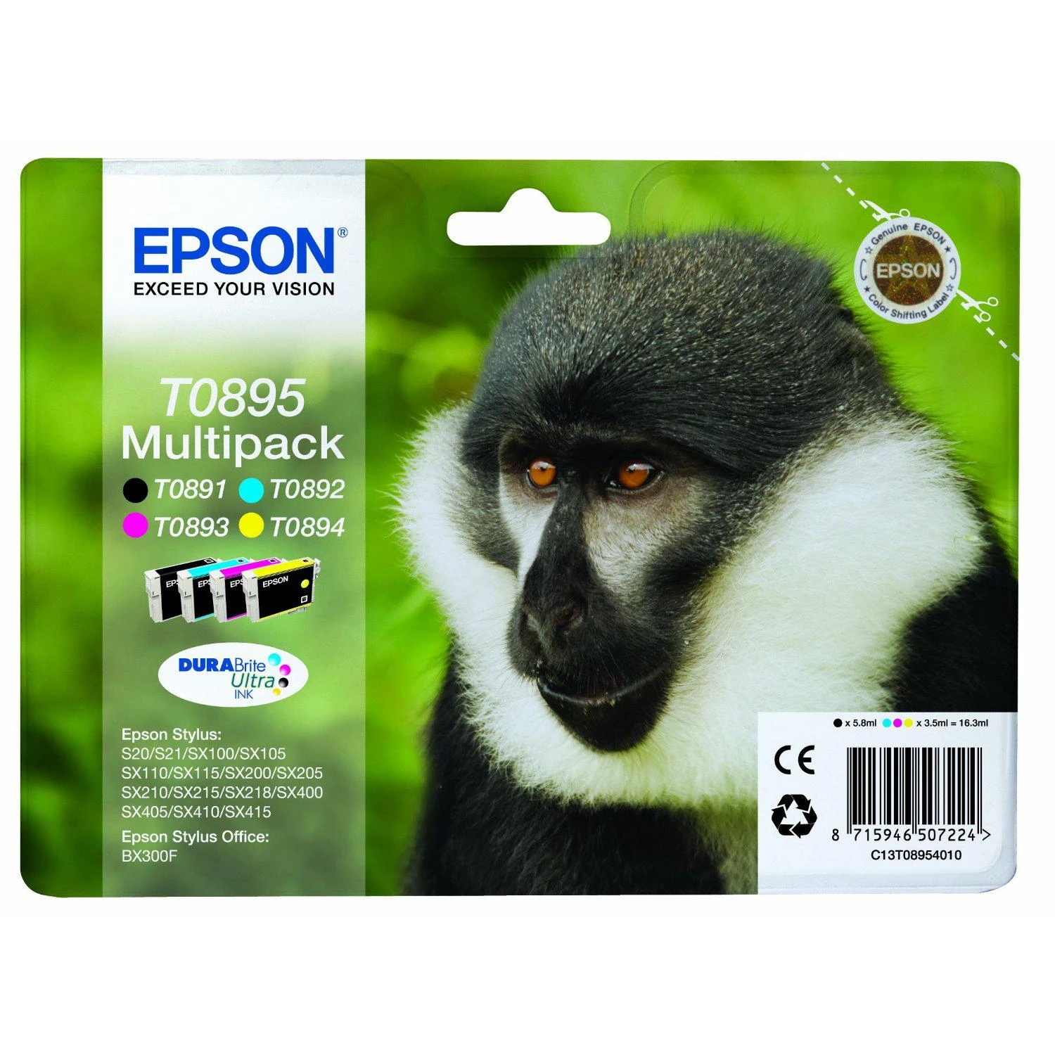 Epson kasečių rinkinys (C13T08954010), juoda, žydra, purpurinė, geltona kasetė