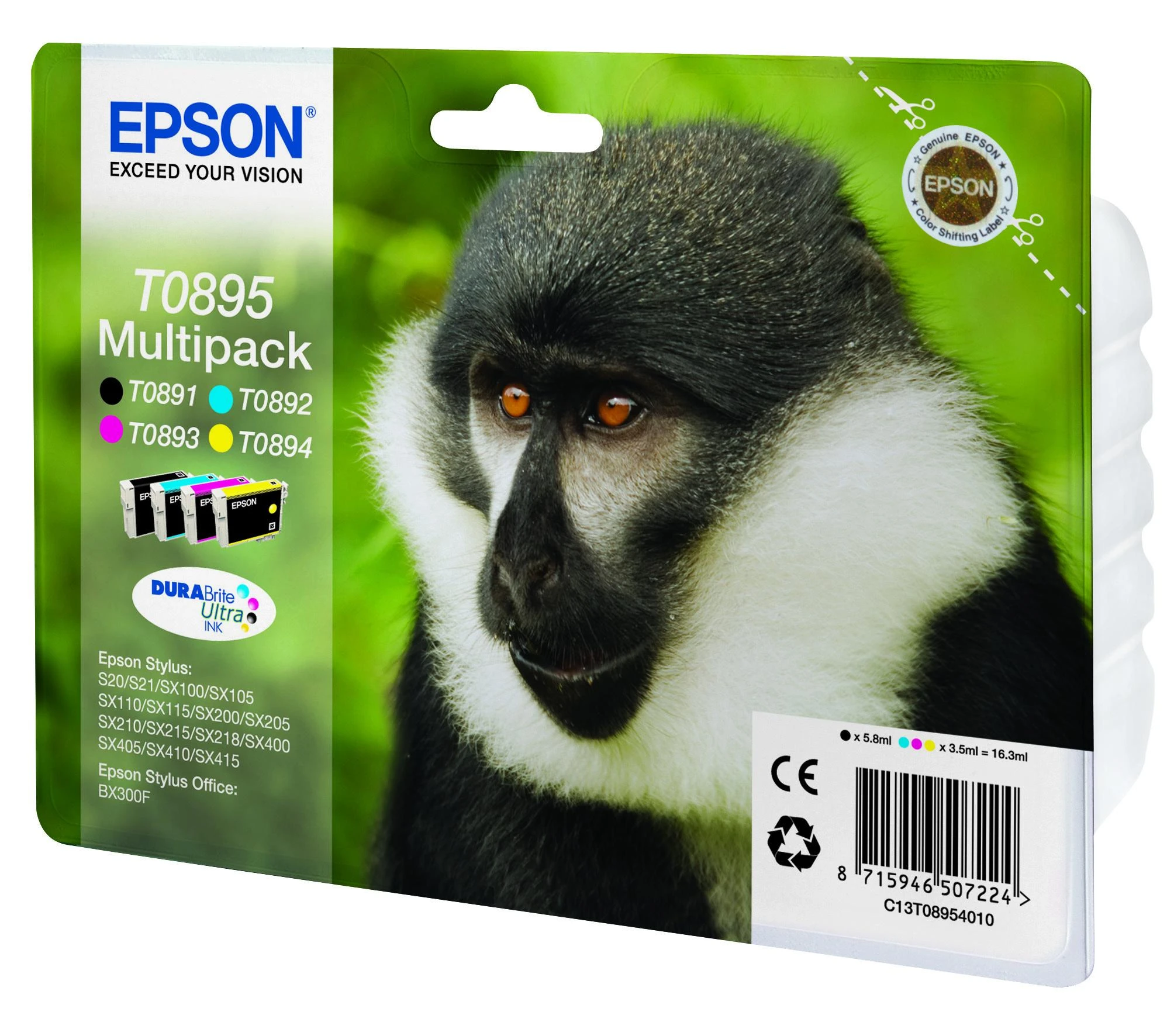 Epson kasečių rinkinys (C13T08954010), juoda, žydra, purpurinė, geltona kasetė