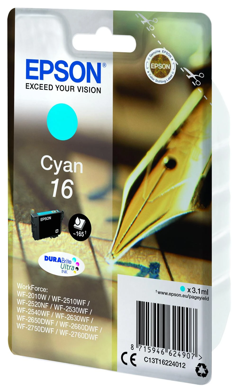 Kasetė - Epson Ink No 16 (C13T16224012, cyan)