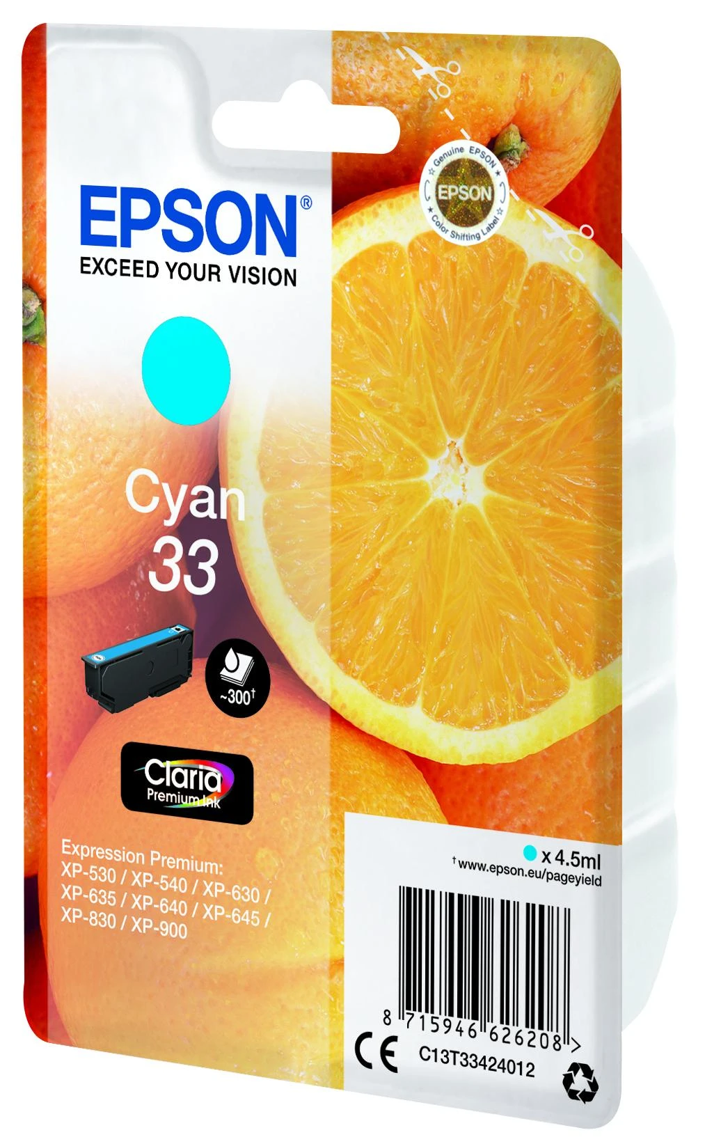Epson rašalo kasetė žalsvai mėlyna Claria Premium 33 T 3342