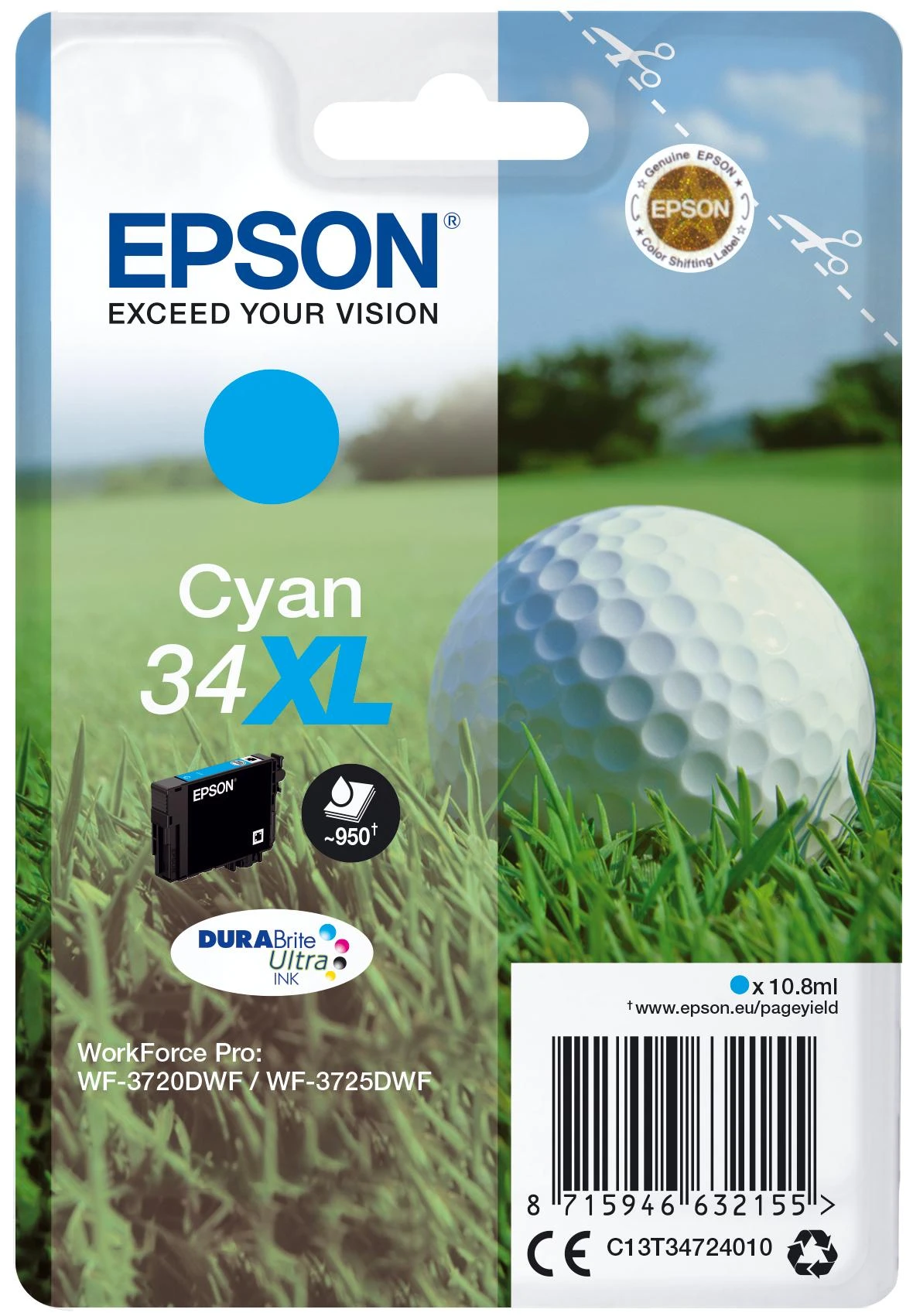 Kasetė - Epson C13T34724010 Didelės talpos DURABrite Ultra Cyan