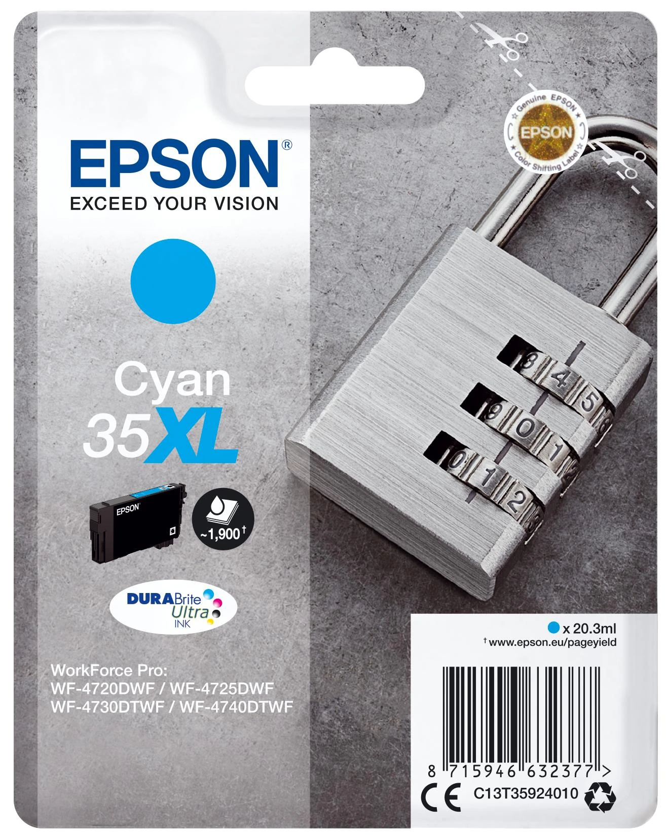 Epson rašalo kasetė žalsvai mėlyna DURABrite Ultra Ink 35 XL T 3592