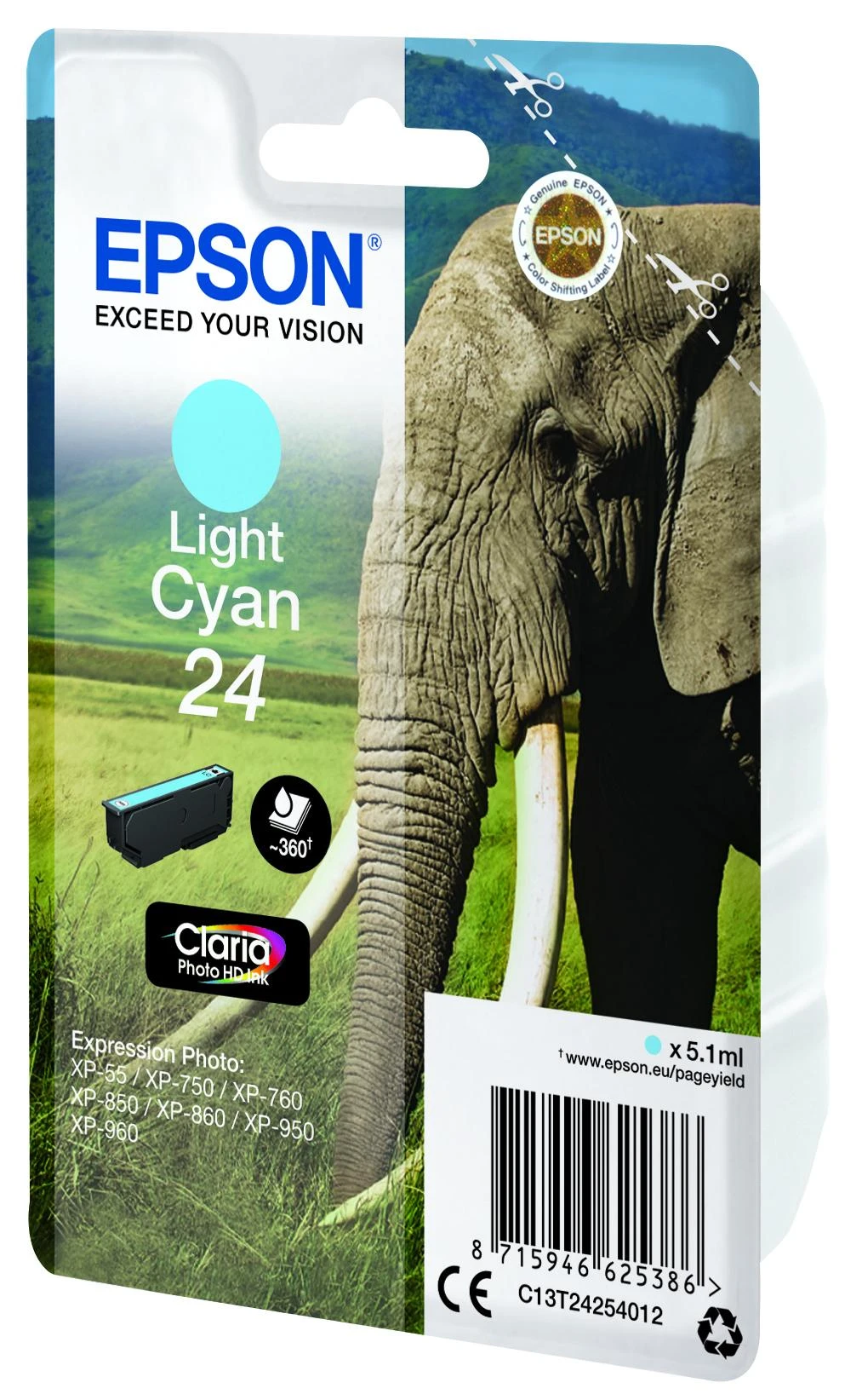 Epson rašalo kasetė šviesiai žalsvai mėlyna Claria Photo HD T 242 T 2425