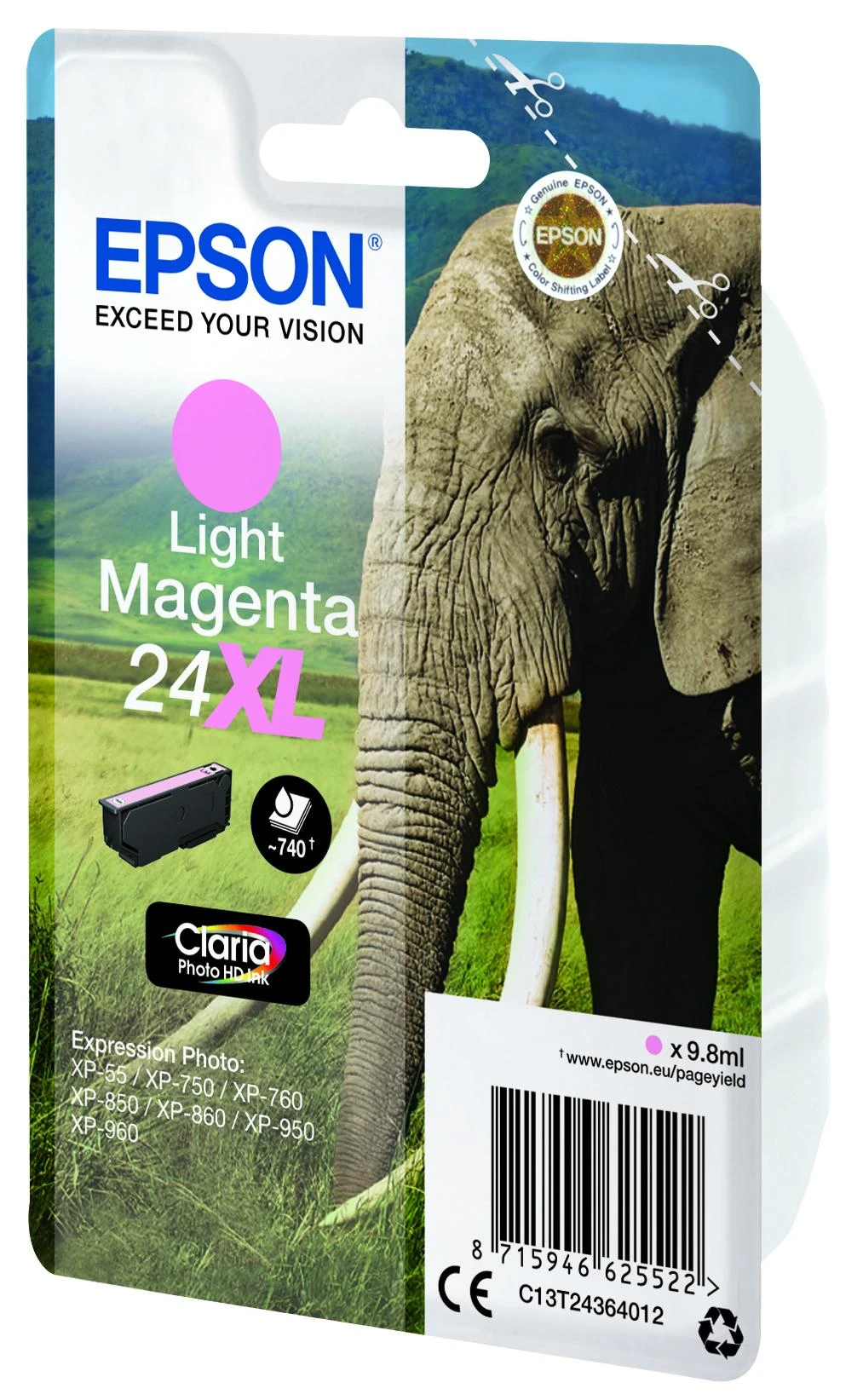 „Epson Claria Photo HD“ šviesiai purpurinės spalvos rašalo kasetė, 24XL, šviesiai purpurinė
