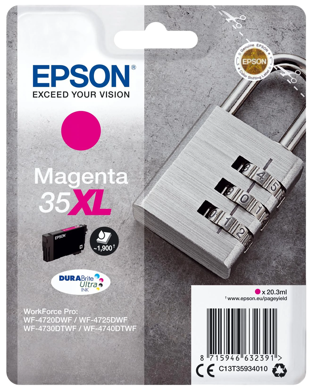 Epson rašalo kasetė purpurinė DURABrite Ultra Ink 35 XL T 3593