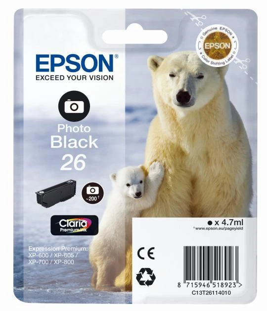 Epson Polar bear C13T26114012 rašalo kasetė Originalus Foto juoda 1 vnt