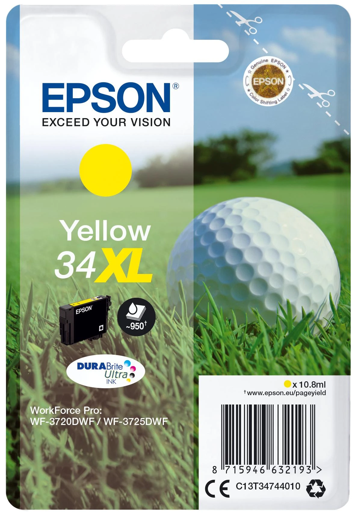 Kasetė - Epson C13T34744010 Didelio pajėgumo geltona
