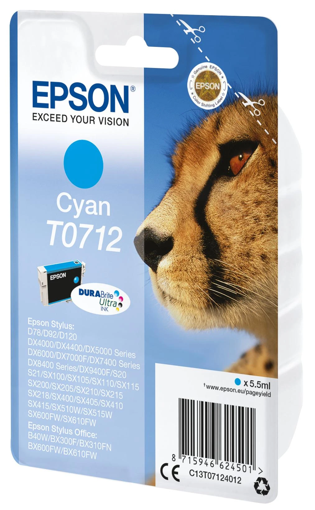 Epson T0712 rašalo kasetė, žalsvai mėlyna