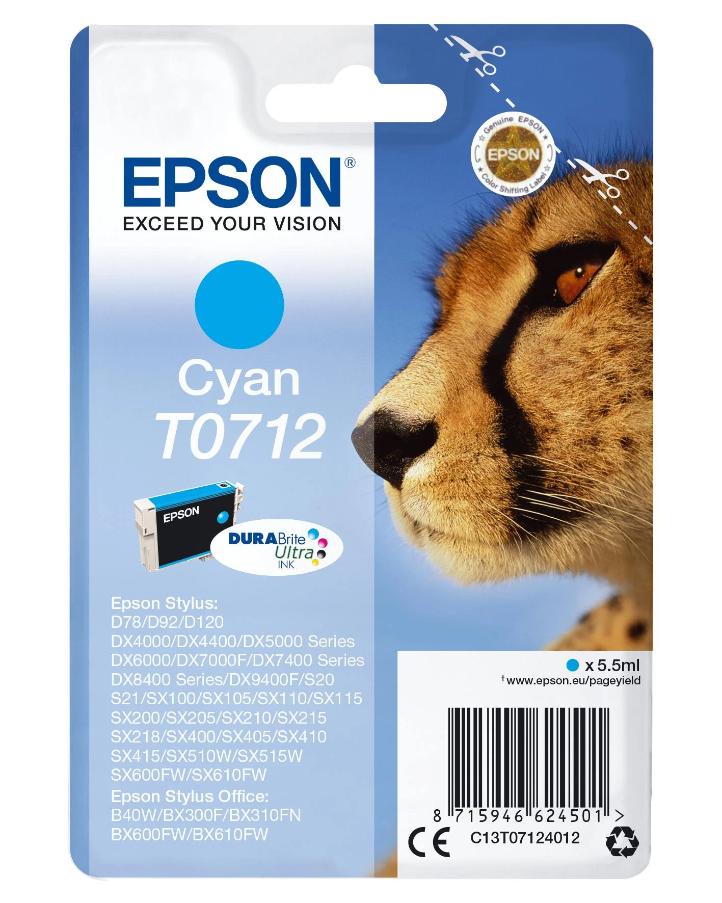 Epson T0712 rašalo kasetė, žalsvai mėlyna