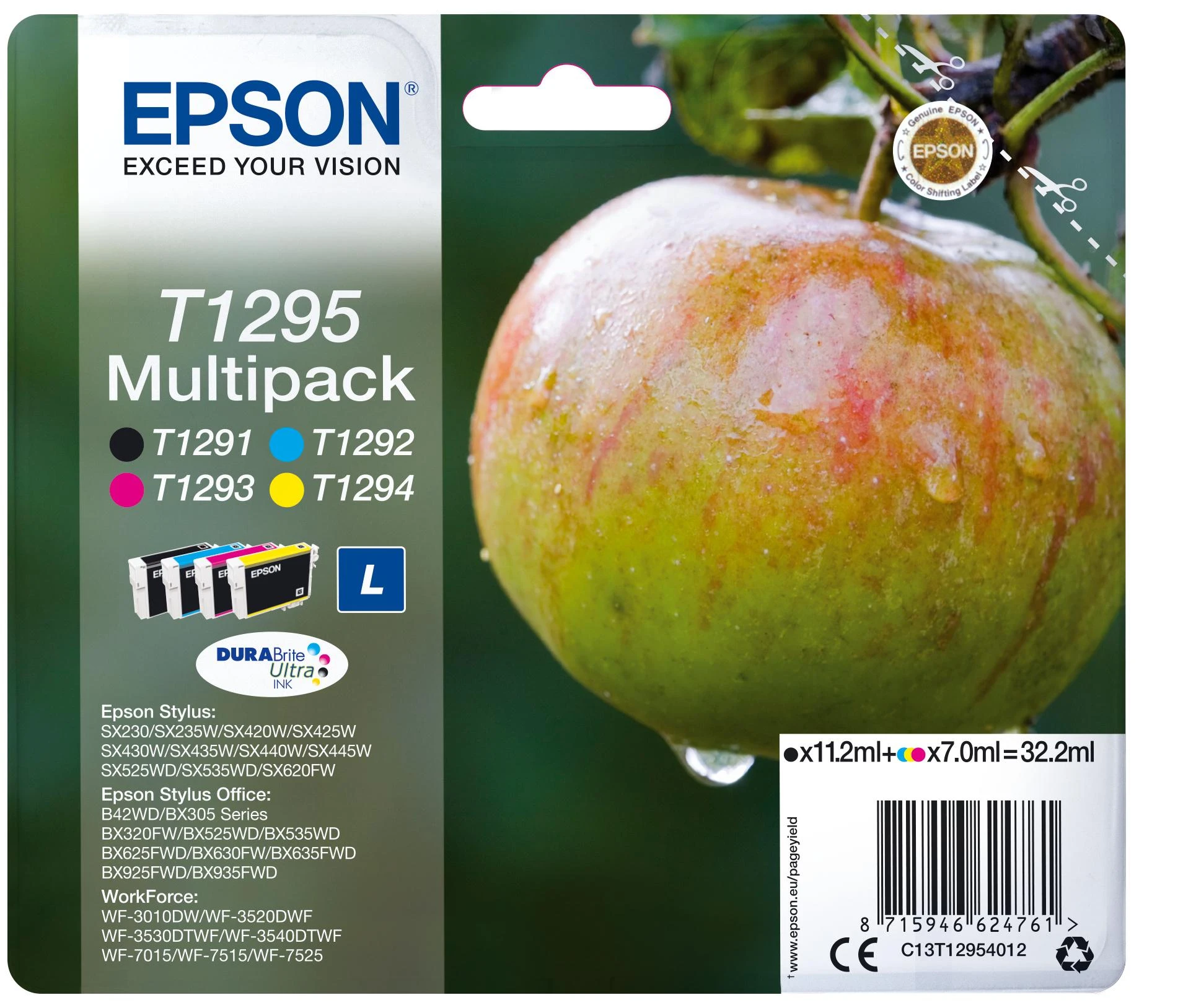 Originalus Epson rašalas / rašalas C13T12954022, T1295, CMYK, lizdinė plokštelė, 32,2 ml