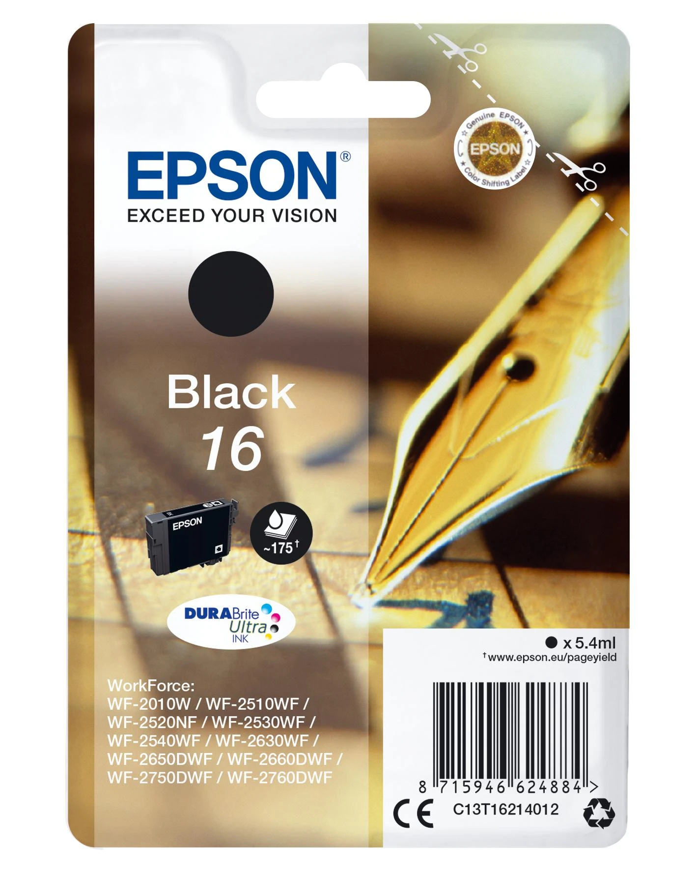 Kasetė - Epson Ink No 16 (Epson, C13T16214012, Juodas)