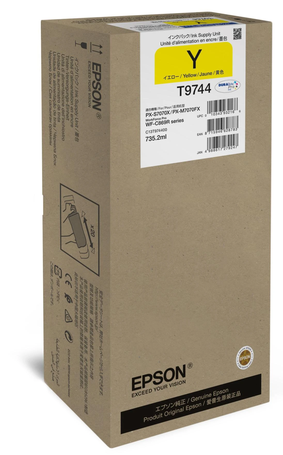 Epson T9744 XXL (C13T974400) Rašalinė kasetė, Geltona