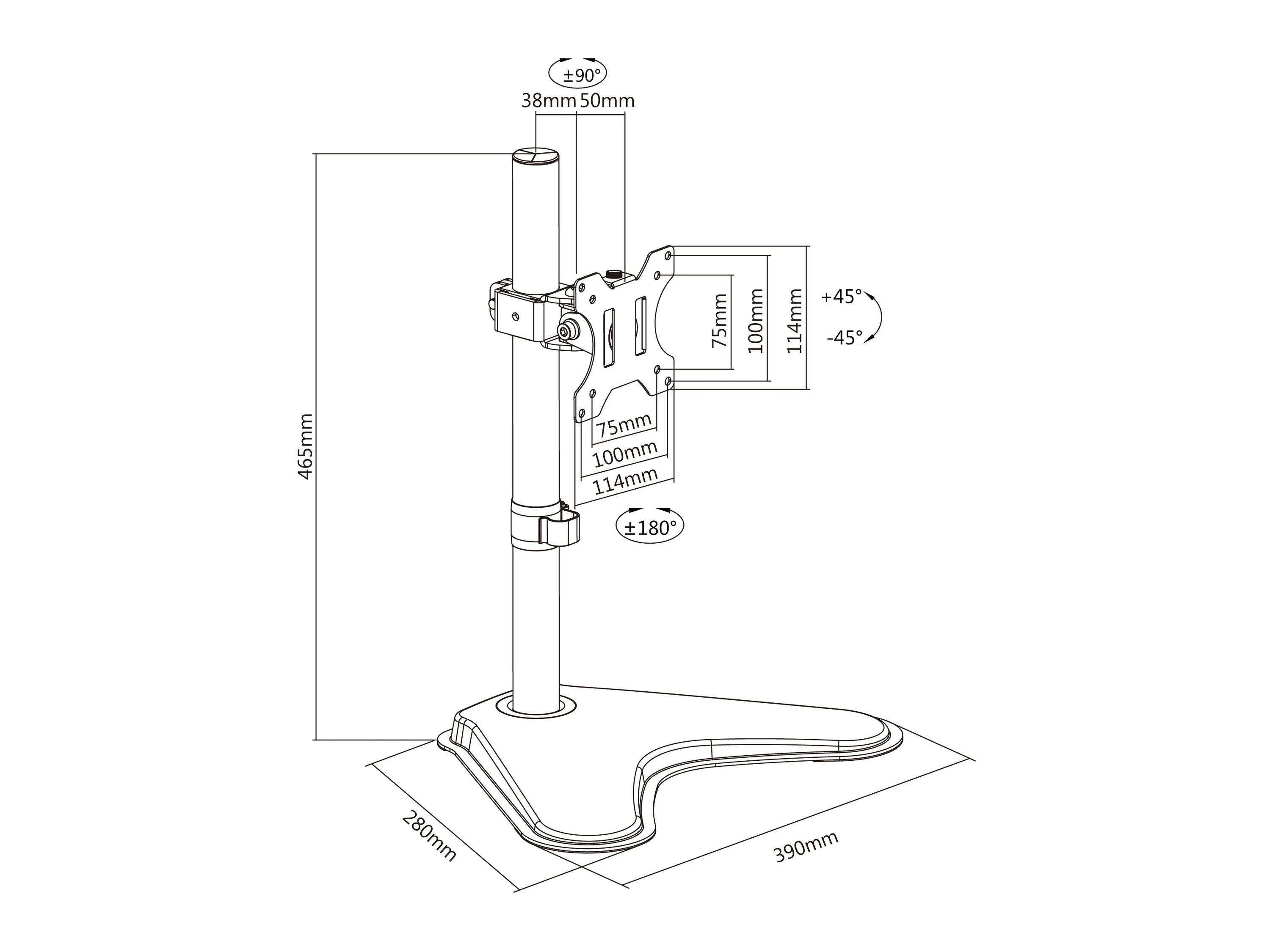 Laikiklis Equip 13"-32" pasukamas monitoriaus stalo stovas, 75 x 75 mm, 100 x 100 mm, -45 - 45°, -90 - 90°, aliuminis, plastikas, juodas