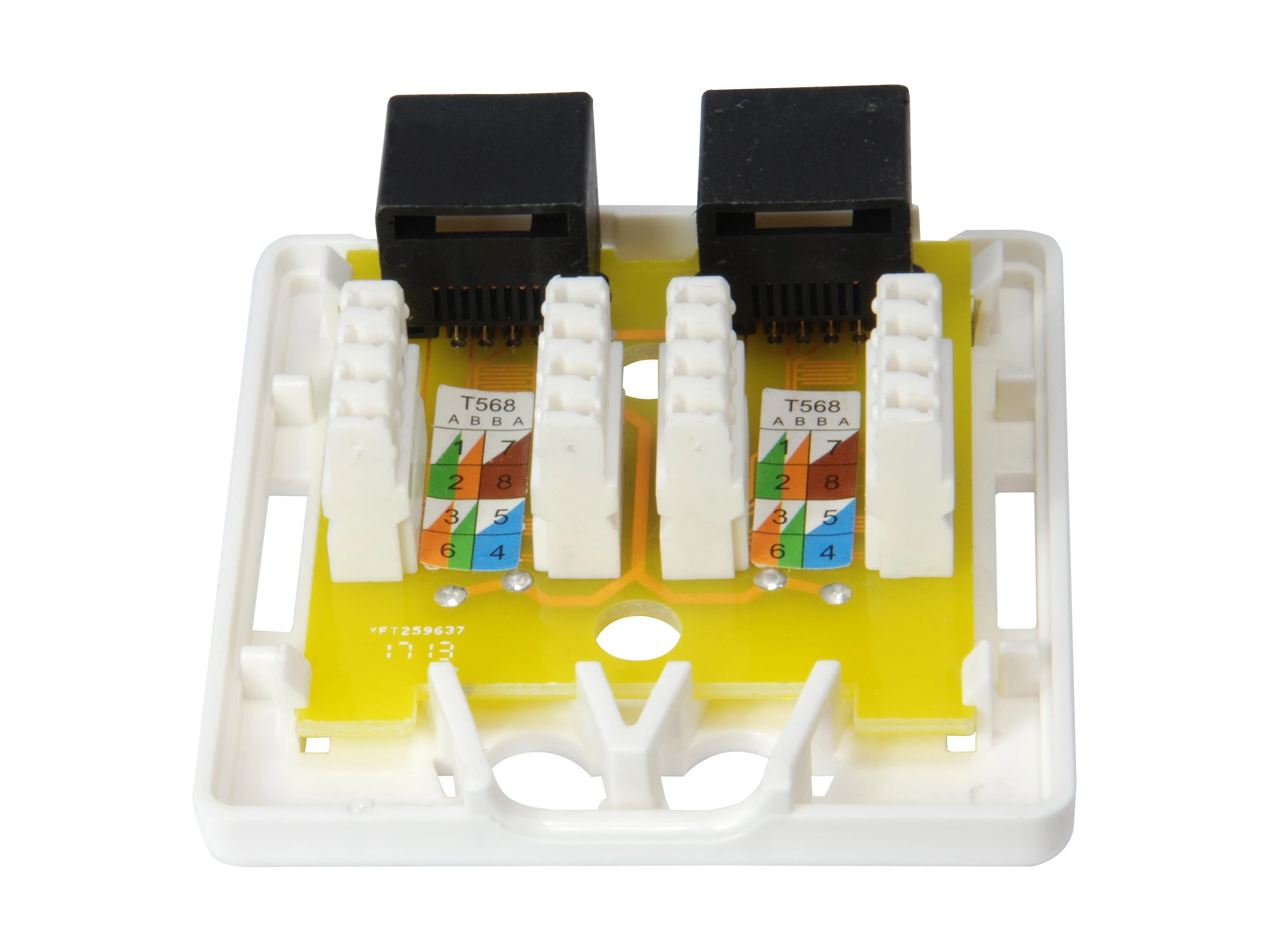 „Equip“ paviršinio montavimo lizdas Cat6 2 prievadų 2x RJ45 UTP RAL 9010, su polietileno maišeliu
