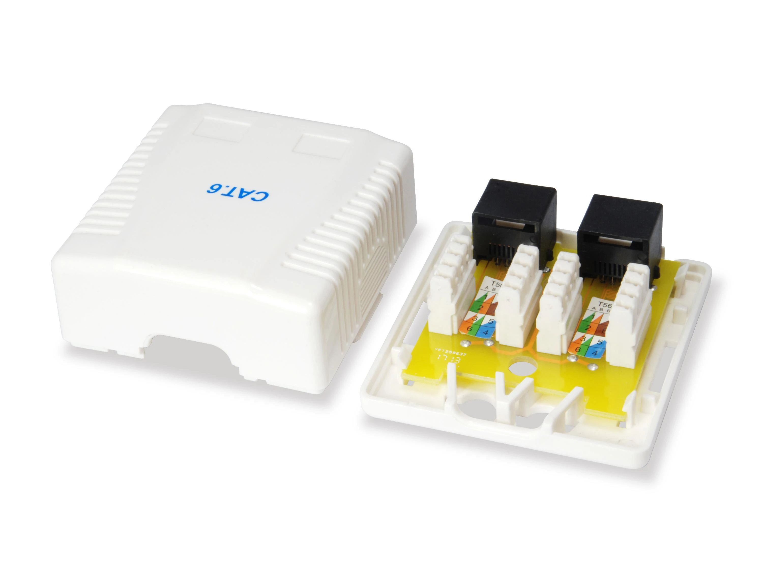 „Equip“ paviršinio montavimo lizdas Cat6 2 prievadų 2x RJ45 UTP RAL 9010, su polietileno maišeliu