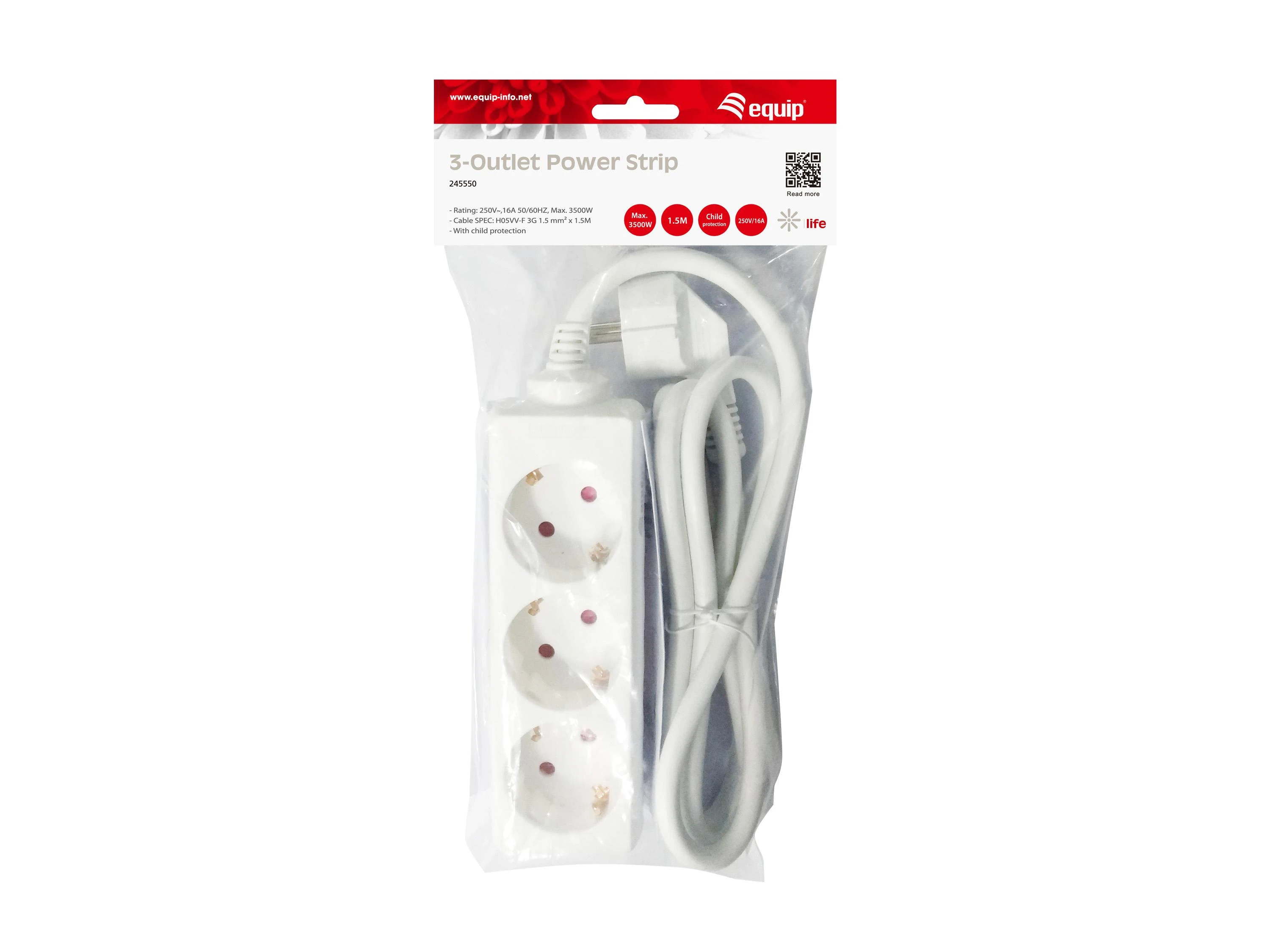 Equip Steckdosenleiste 3-fach Schuko 1.5m Kabelis