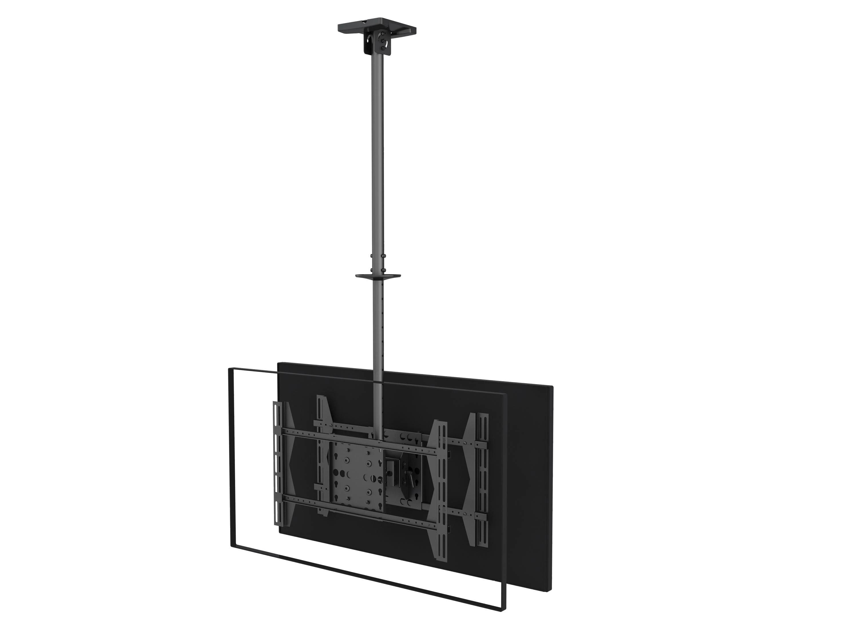 Laikiklis Equip įrengti 32"–65" ant lubų tvirtinamą dviejų ekranų televizoriaus laikiklį – viešas ekranas – 80 kg – 81,3 cm (32 colių) – 165,1 cm (65 colių) – 100 x 100 mm – 600 x 400 mm
