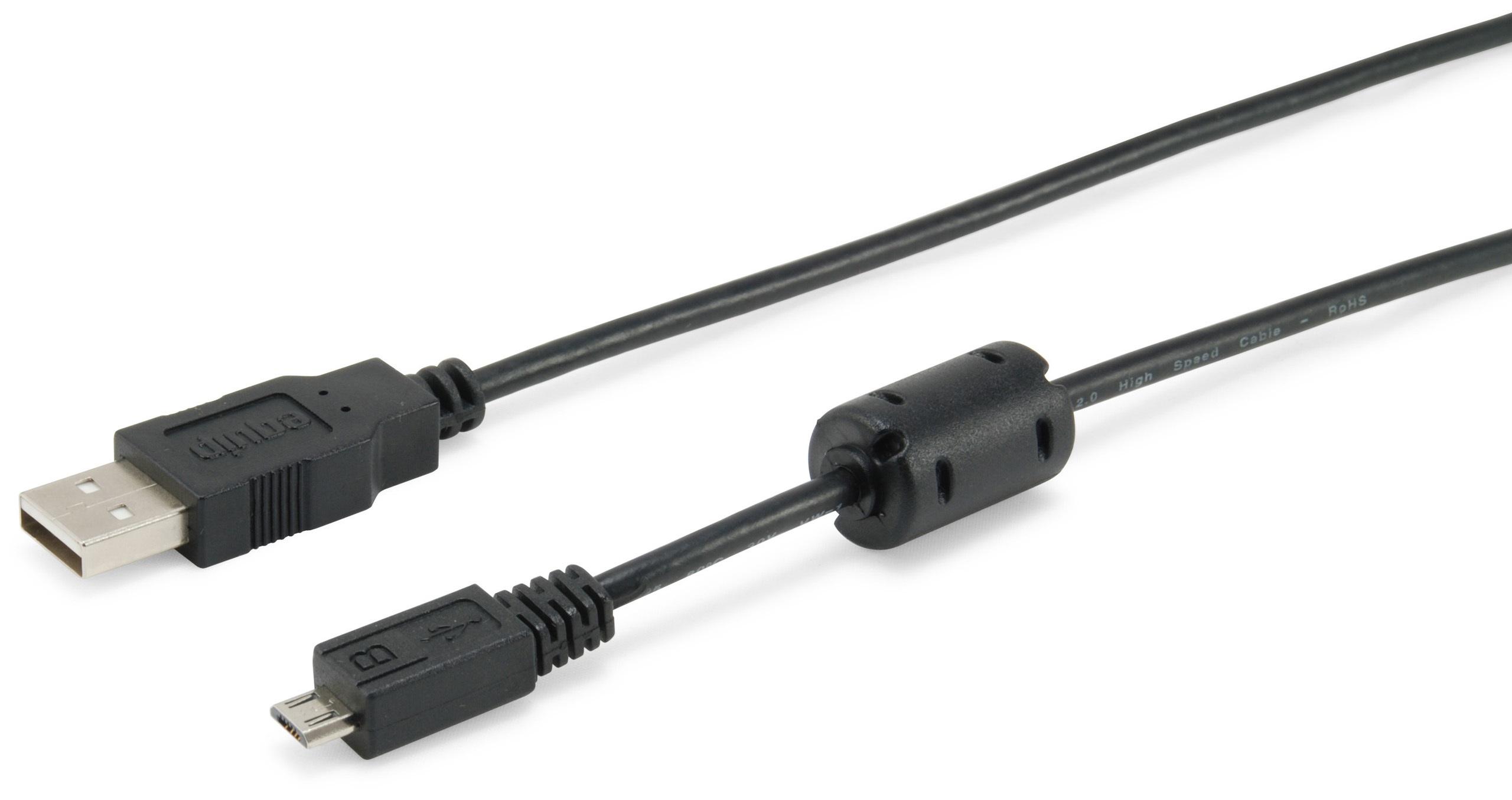 USB kabelis Equip USB-A - mikroUSB 1 m Juodas (128596)