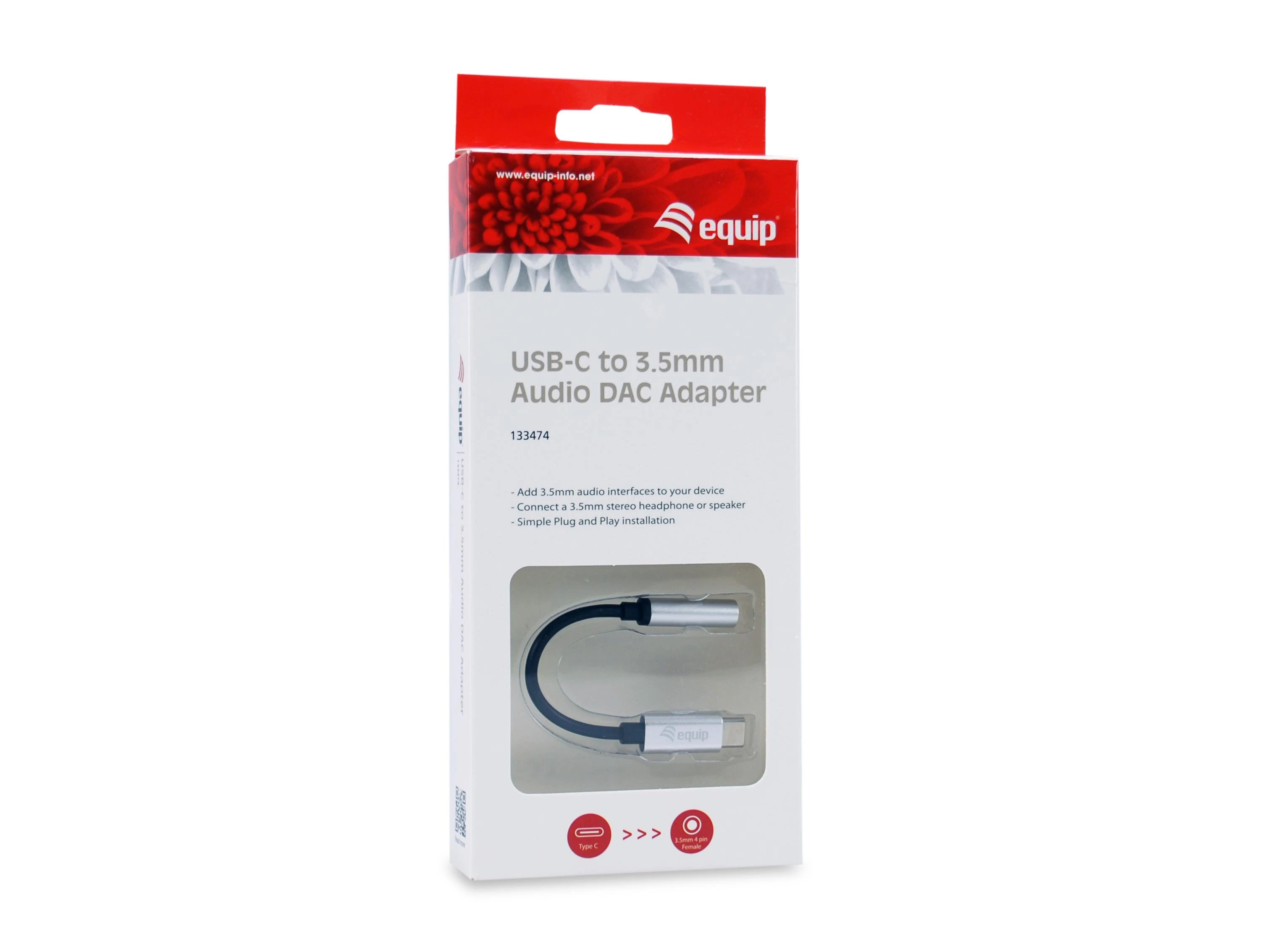 Equip USB adapteris USB-C - 3,5 mm lizdas, juodas (USB-C į 3,5 mm garso DAC)
