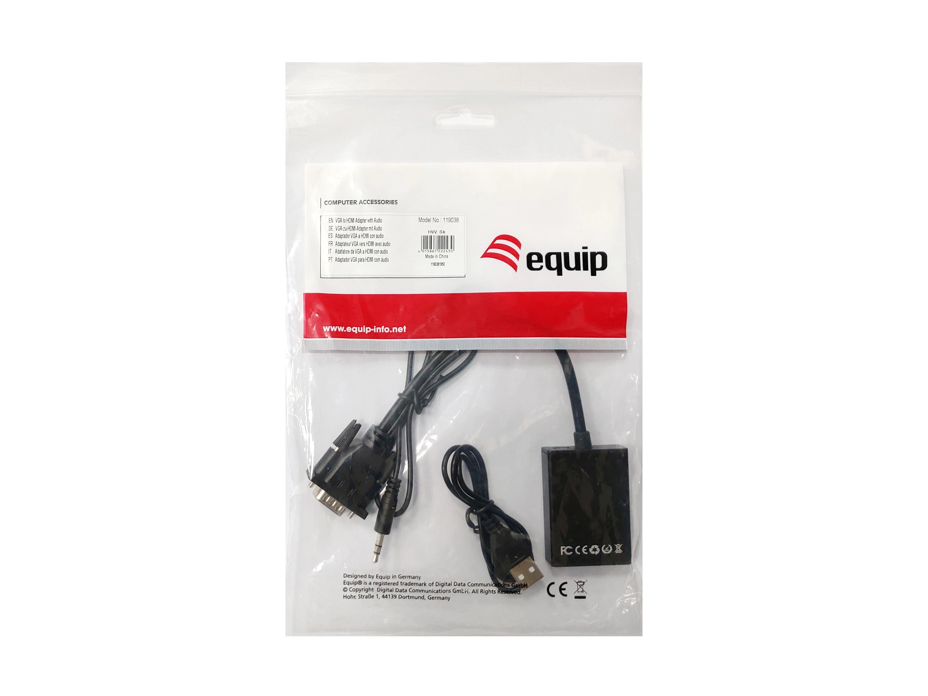 VGA į HDMI vaizdo adapteris su garso kabeliu pakuotėje