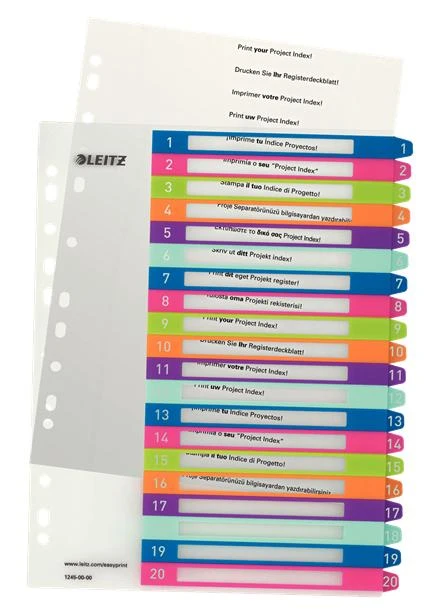 Leitz spalvoti 1-20 plastikiniai skirtukai