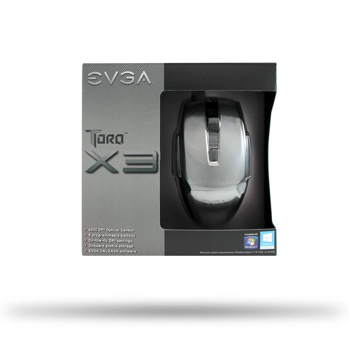 EVGA pelė žaidimams TORQ X3, Customizable, 4000 DPI, 5 Profiles, 8 Mygtukai
