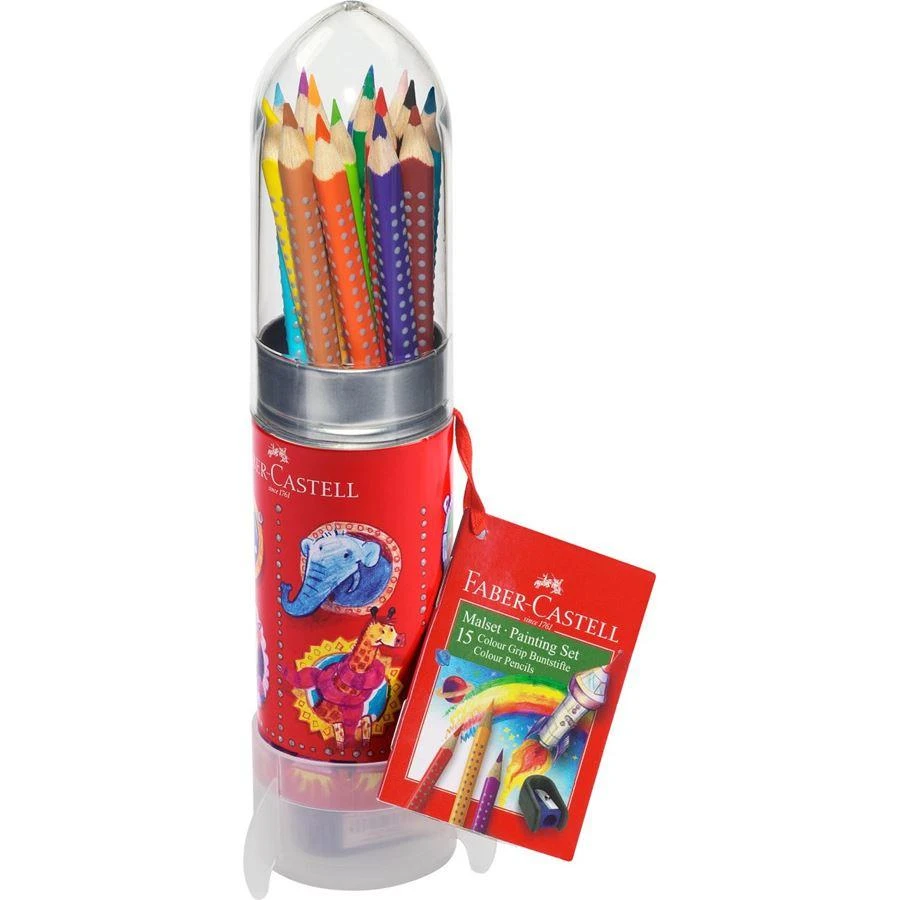 Spalvotų pieštukų rinkinys Faber-Castell Grip raketa, 15 spalvų