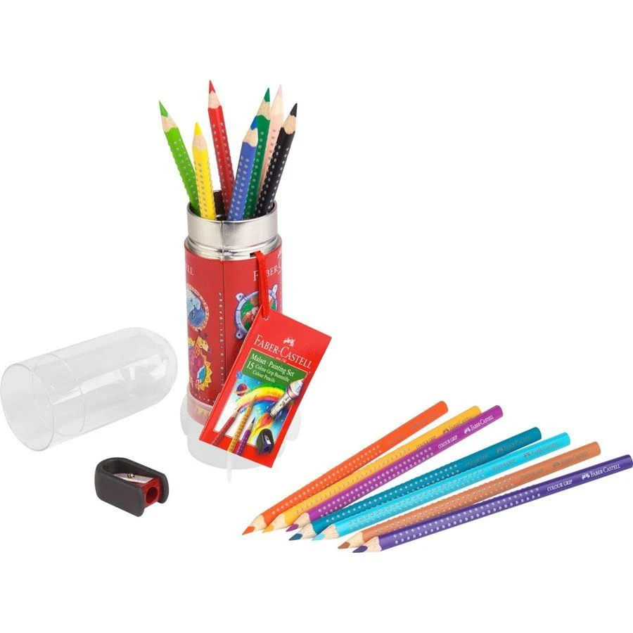 Spalvotų pieštukų rinkinys Faber-Castell Grip raketa, 15 spalvų
