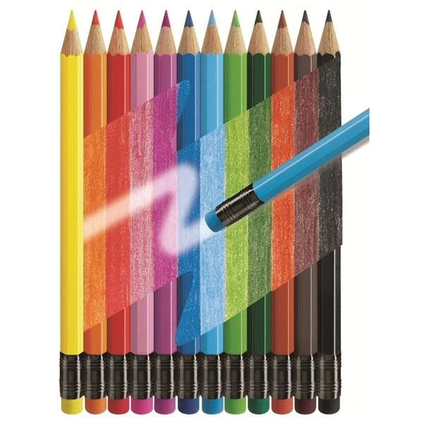 Spalvoti pieštukai Faber-Castell 2011, su trintuku, 12 spalvų