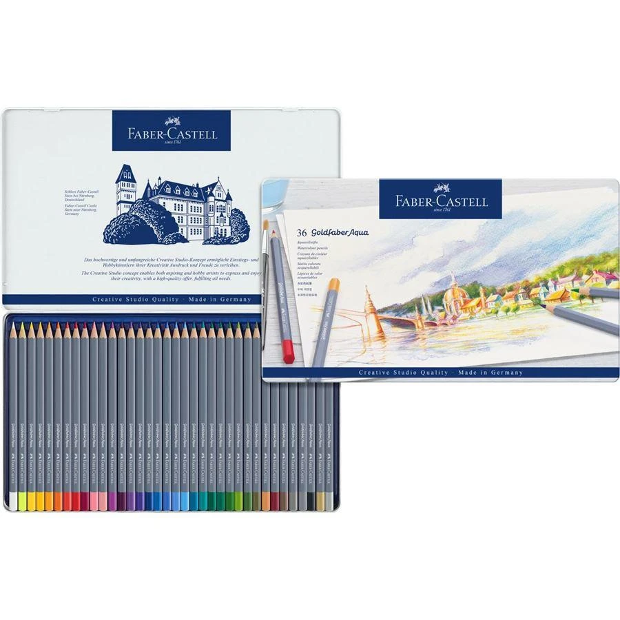 Spalvoti akvareliniai pieštukai Faber-Castell Goldfaber Aqua Creative Studio, 36 spalvų, metalinėje dėžutėje