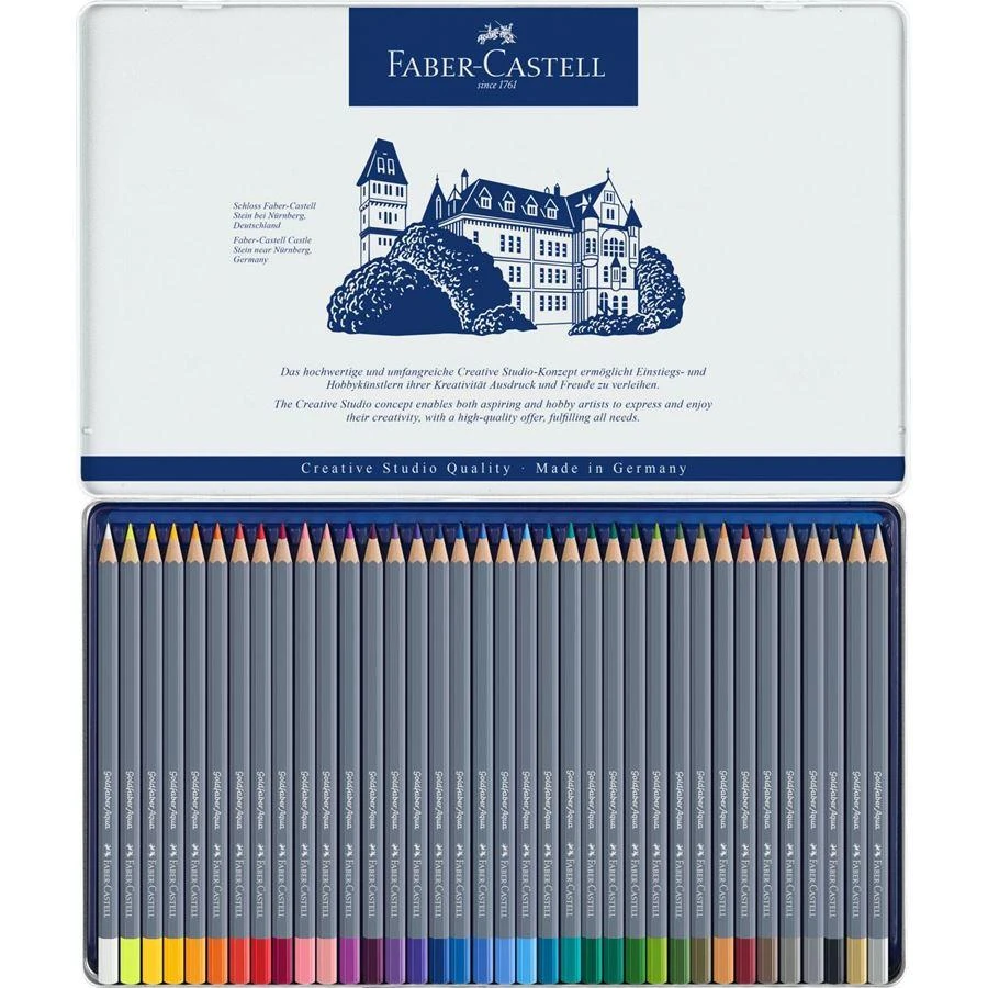 Spalvoti akvareliniai pieštukai Faber-Castell Goldfaber Aqua Creative Studio, 36 spalvų, metalinėje dėžutėje