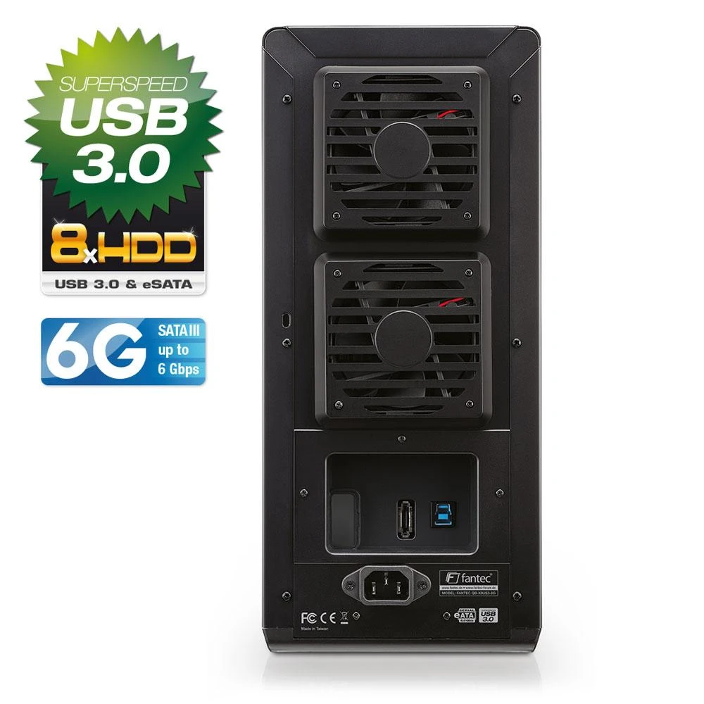 FANTEC QB-35US3-6G galinė pusė su ventiliatoriais