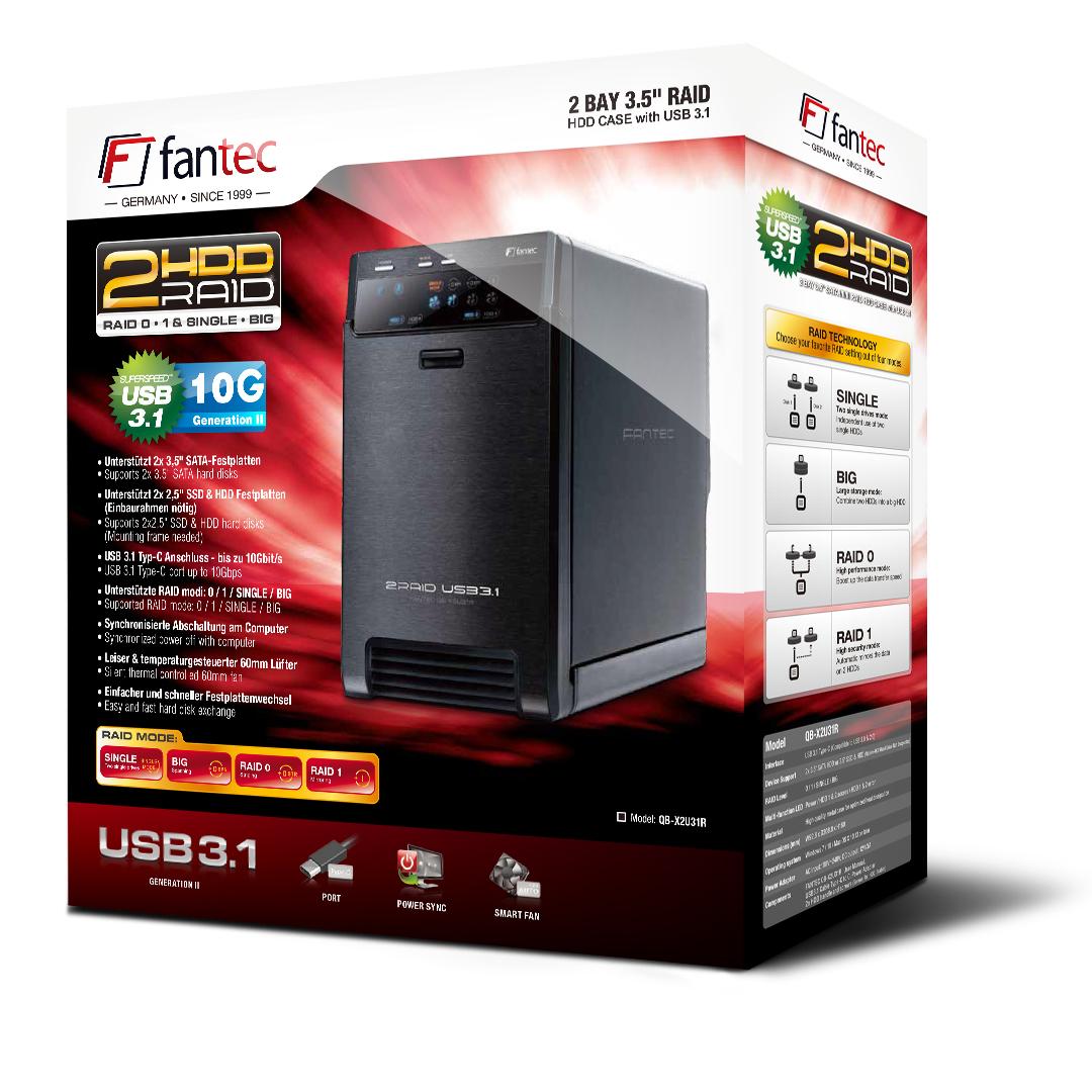 Fantec Fantec FANTEC QB-X2U31R RAID CASE/2X3.5IN SATA HDD USB3.1 C 10G