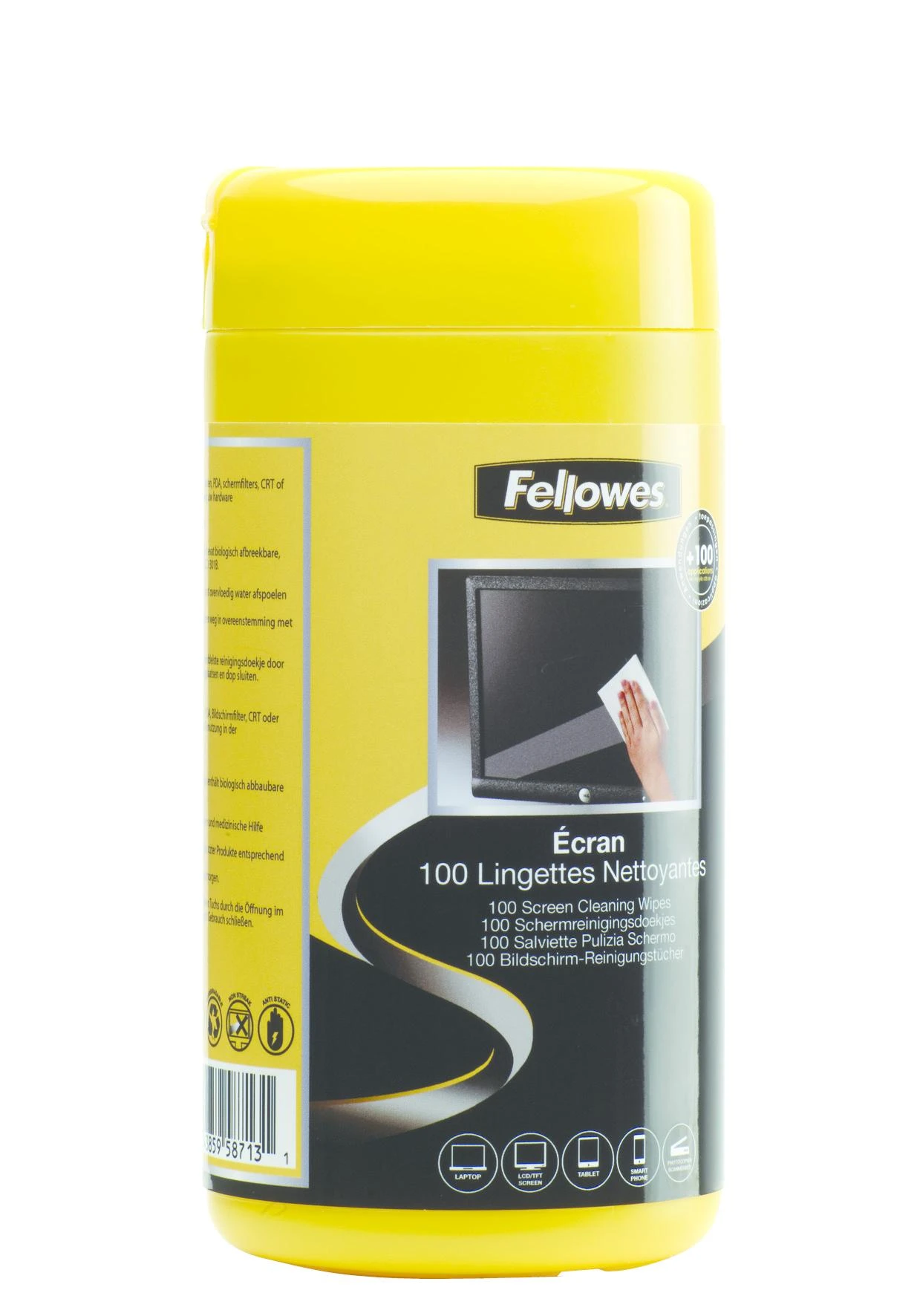 Valiklis Fellowes 100 ekrano valymas – Įrangos valymo drėgnos šluostės – LCD/TFT/Plazma – Daugiaspalvis – 82 mm – 82 mm – 170 mm