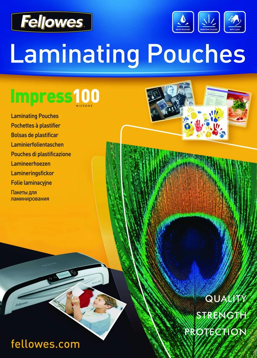 FELLOWES LAMINATING POUCH 100MIC A4 100PK