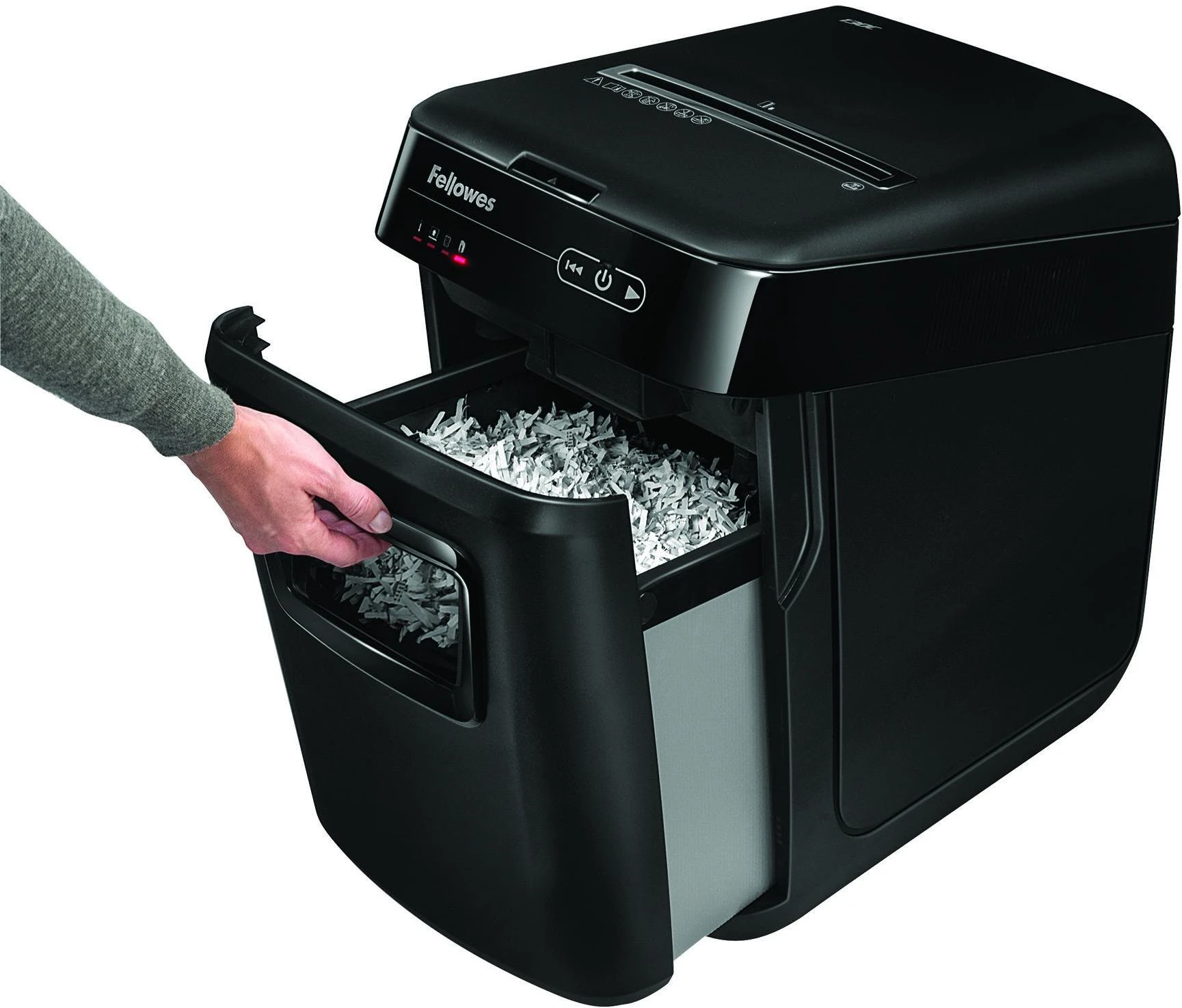 Fellowes kryžminio pjovimo smulkintuvas | AutoMAX 150C | Juodas | Popieriaus smulkintuvas | Kompaktinių diskų smulkintuvas | Kreditinių kortelių smulkintuvas | Automatinis padavimas