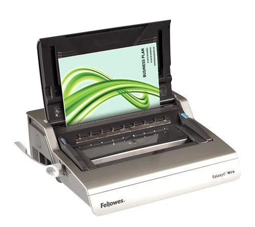 Fellowes Galaxy-E įrišimo aparatas su įdėtu dokumentu