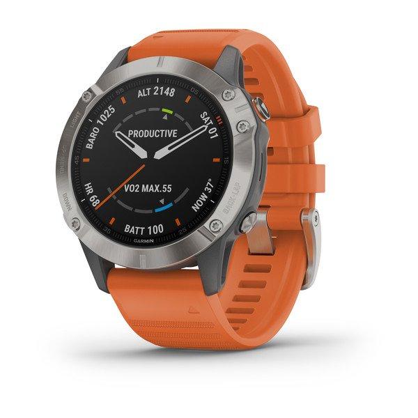 Išmanusis laikrodis Garmin fenix 6 Pro Sapphire, Titano spalvos su  oranžinės spalvos dirželiu | Varle.lt