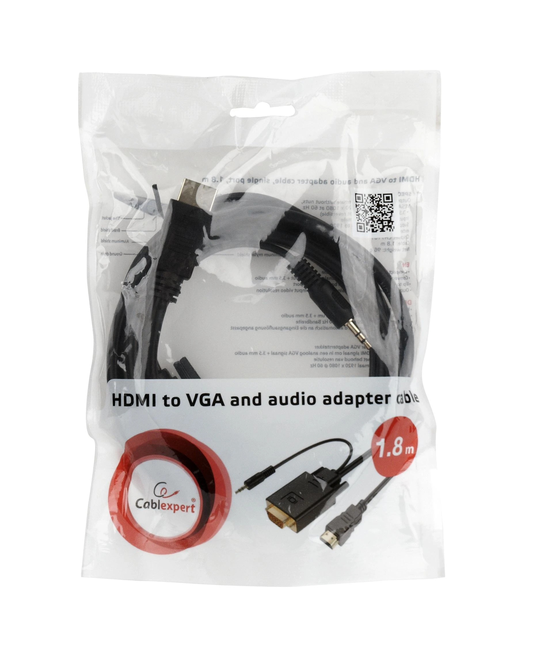 GEMBIRD A-HDMI-VGA-03-10 HDMI į VGA ir garso adapterio kabelis vienas prievadas 3m juodas